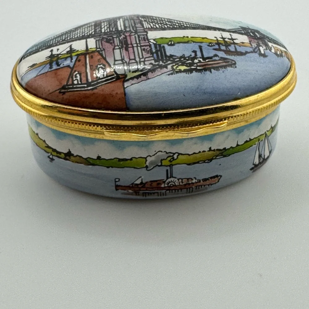 RARE Tiffany Designed Halcyon Enamel Box of the Brooklyn Bridge Centennial NIB - Picture 7 of 11